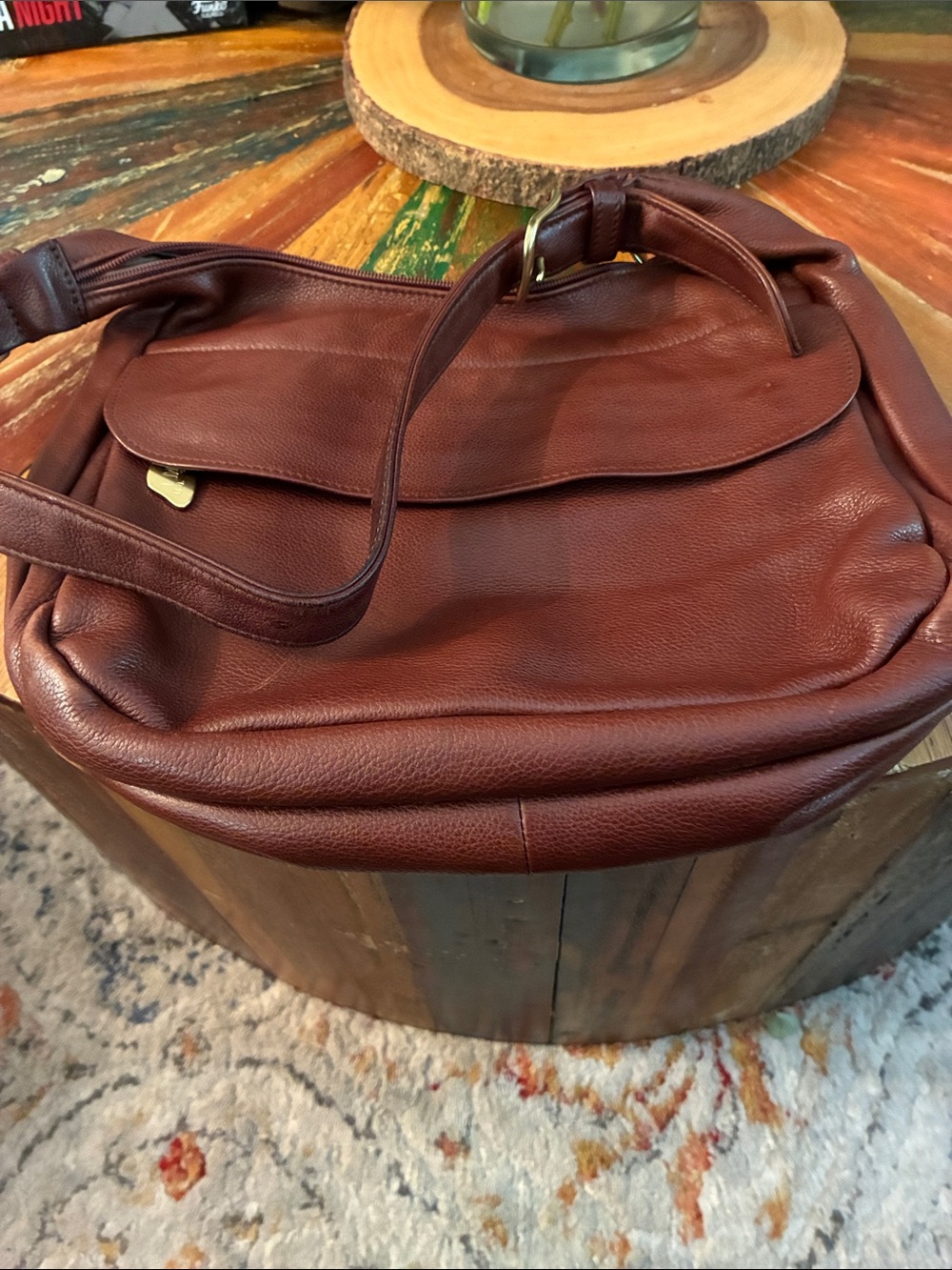 Libaire Pebbled Leather Shoulder Bag in Deep Brown